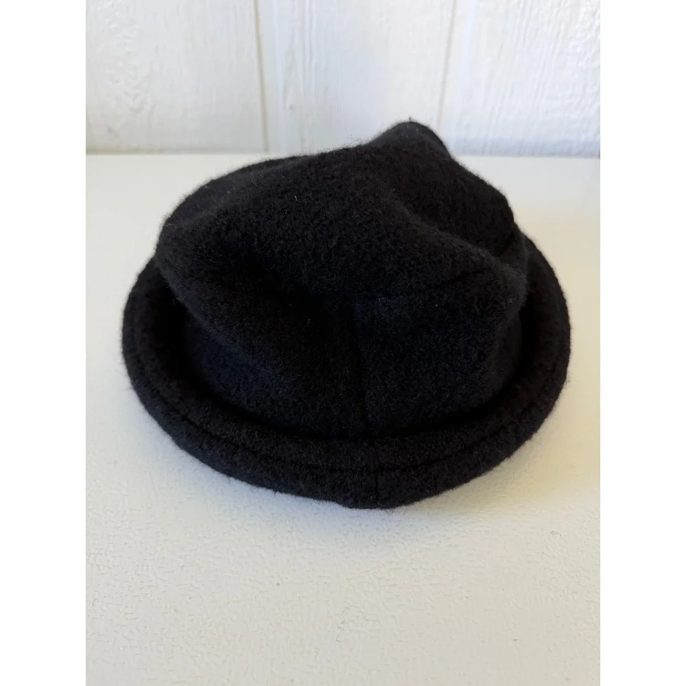 Icelandic Design Black Boiled Wool Cloche Hat Floral Embroidered Winter Bucket